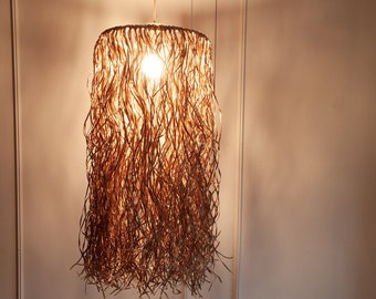 Raffia fringe lampshade hanging paper raffia pendant beach style light handmade lamp for living room dining room bedroom