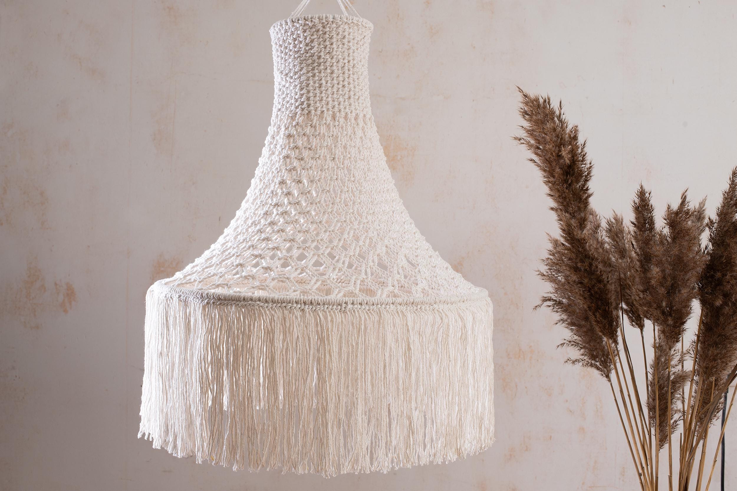 ボヘミアンスタイルのマクラメコットンロープシェードシャンデリア