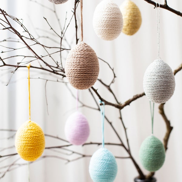 Juego de huevos de Pascua colgantes, elegantes huevos de cordón para decoración del hogar, decoraciones para árboles de Pascua, elegantes adornos de primavera, huevos decorados con cordón para uso en interiores