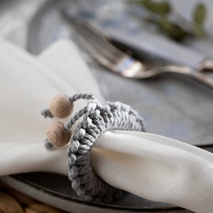 Handmade napkin rings set recycled cord napkin holders macrame serviette rings with natural wood beads image 5