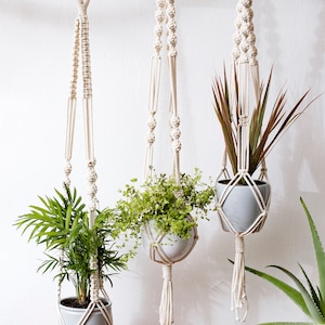 Macrame hanging plant holders set of 3 recycled cord plant holder sustainable living pot hanger herb garden pot image 6