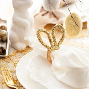 Bunny ears napkin rings gold themed Easter decor set rabbit napkin charms elegant Easter brunch tableware springtime dining accessories image 2
