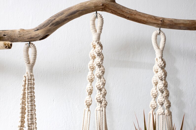 Macrame hanging plant holders set of 3 recycled cord plant holder sustainable living pot hanger herb garden pot image 7