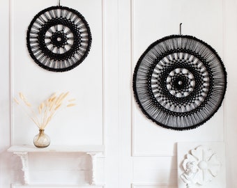 Mandala fiber art black mandala wall decor bedroom above bed round large wall hanging boho home decor