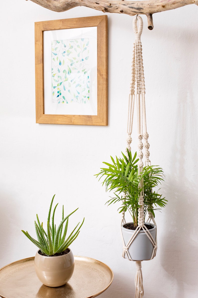 Macrame hanging plant holders set of 3 recycled cord plant holder sustainable living pot hanger herb garden pot image 4