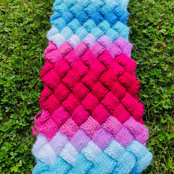 wool scarf Entrelac scarf hand knit scarf pink scarf scarf blue scarf