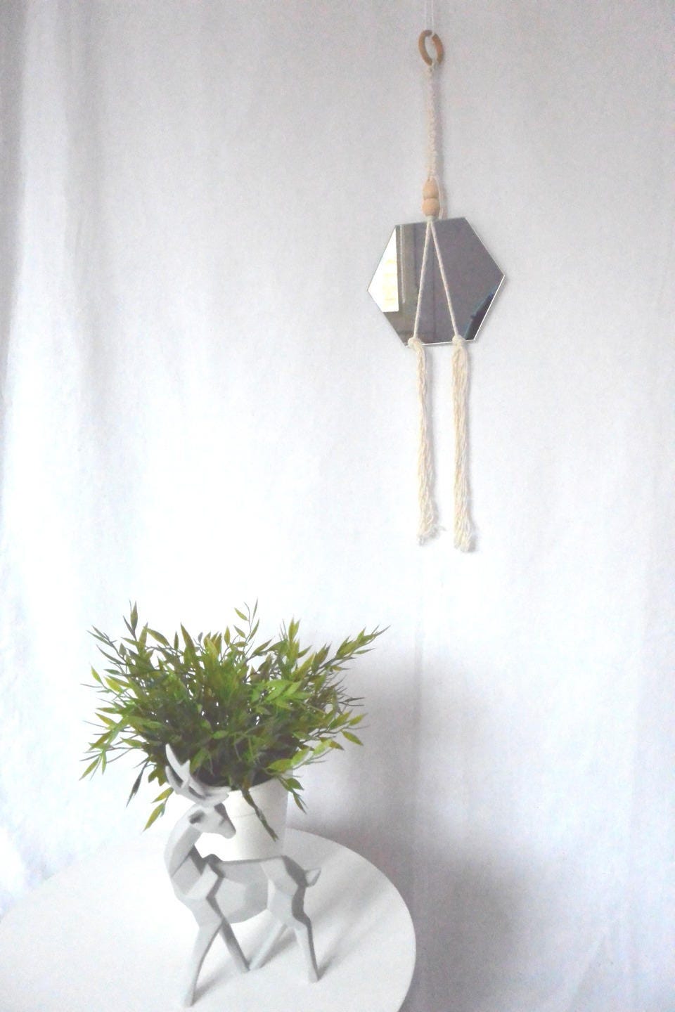 Petit Miroir en Macramé Couleur Crème