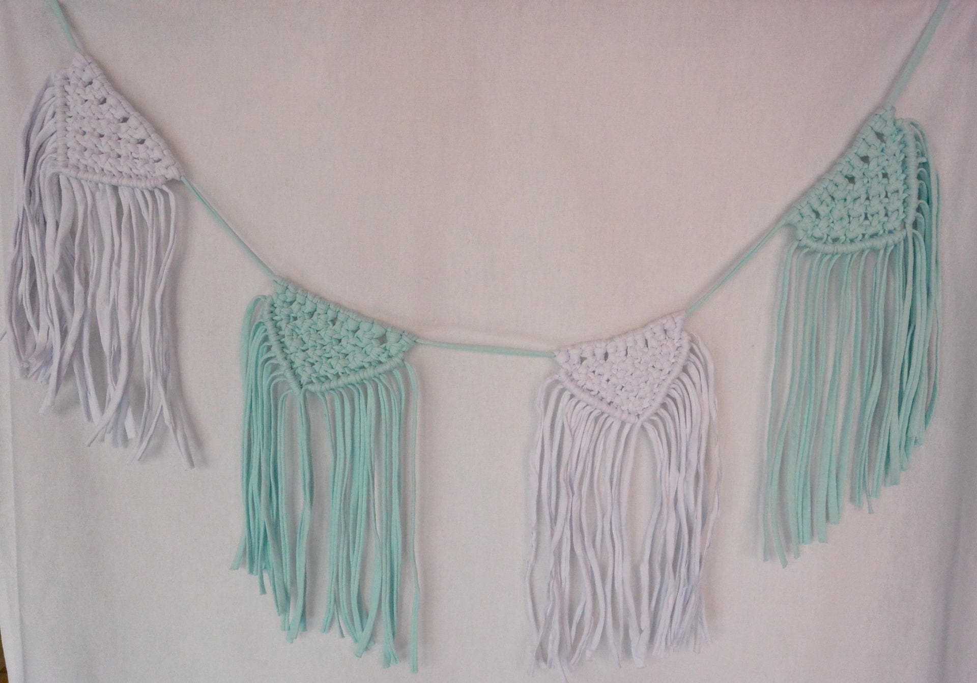 Guirlande de Tissu Turquoise et Blanche