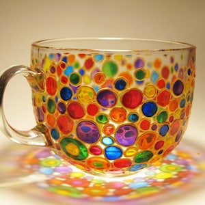 Colored Bubbles Mug Painted Glass Mug Big Coffee Mug Mosaic Mug Multicolored Mug Glass Tea Mug Rainbow Tea Mug Large Coffee Mug