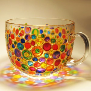 Colored Bubbles Mug Painted Glass Mug Big Coffee Mug Mosaic Mug Multicolored Mug Glass Tea Mug Rainbow Tea Mug Large Coffee Mug image 2