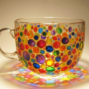 Colored Bubbles Mug Painted Glass Mug Big Coffee Mug Mosaic Mug Multicolored Mug Glass Tea Mug Rainbow Tea Mug Large Coffee Mug image 3