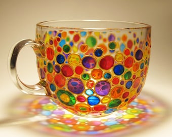 Colored Bubbles Mug Painted Glass Mug Big Coffee Mug Mosaic Mug Multicolored Mug Glass Tea Mug Rainbow Tea Mug Large Coffee Mug