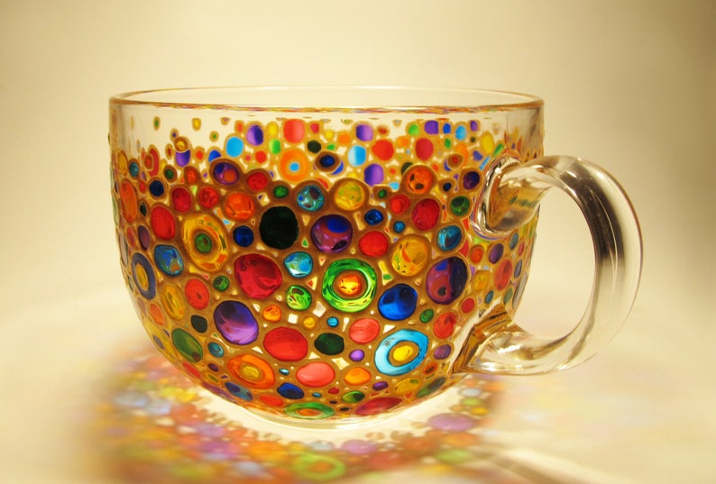 Colored Bubbles Mug Painted Glass Mug Big Coffee Mug Mosaic Mug Multicolored Mug Glass Tea Mug Rainbow Tea Mug Large Coffee Mug image 6