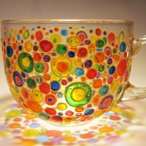 Colored Bubbles Mug Painted Glass Mug Big Coffee Mug Mosaic Mug Multicolored Mug Glass Tea Mug Rainbow Tea Mug Large Coffee Mug image 7