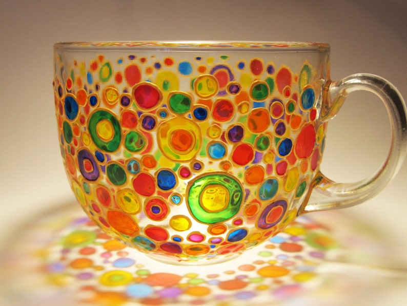 Colored Bubbles Mug Painted Glass Mug Big Coffee Mug Mosaic Mug Multicolored Mug Glass Tea Mug Rainbow Tea Mug Large Coffee Mug image 7