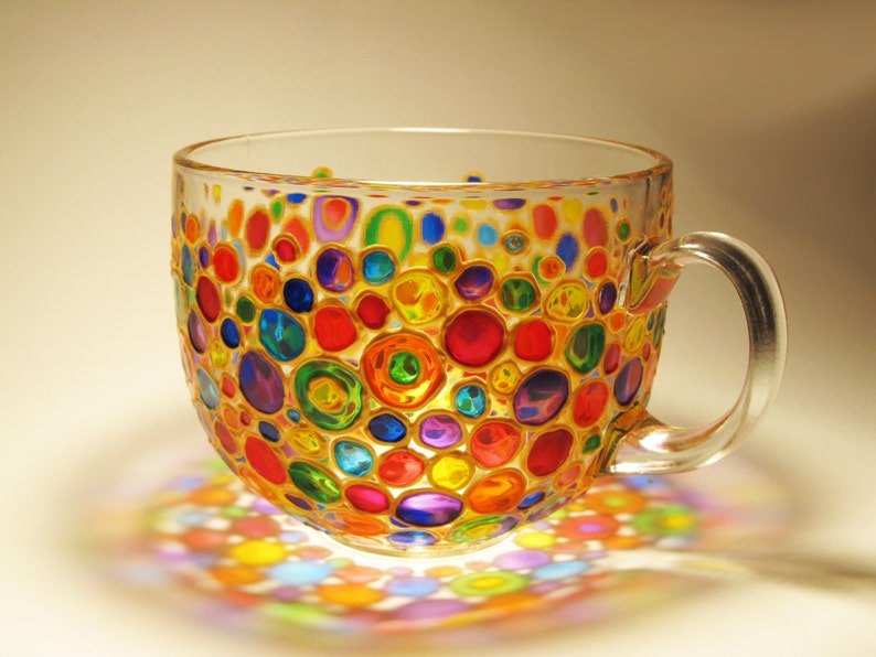 Colored Bubbles Mug Painted Glass Mug Big Coffee Mug Mosaic Mug Multicolored Mug Glass Tea Mug Rainbow Tea Mug Large Coffee Mug image 2