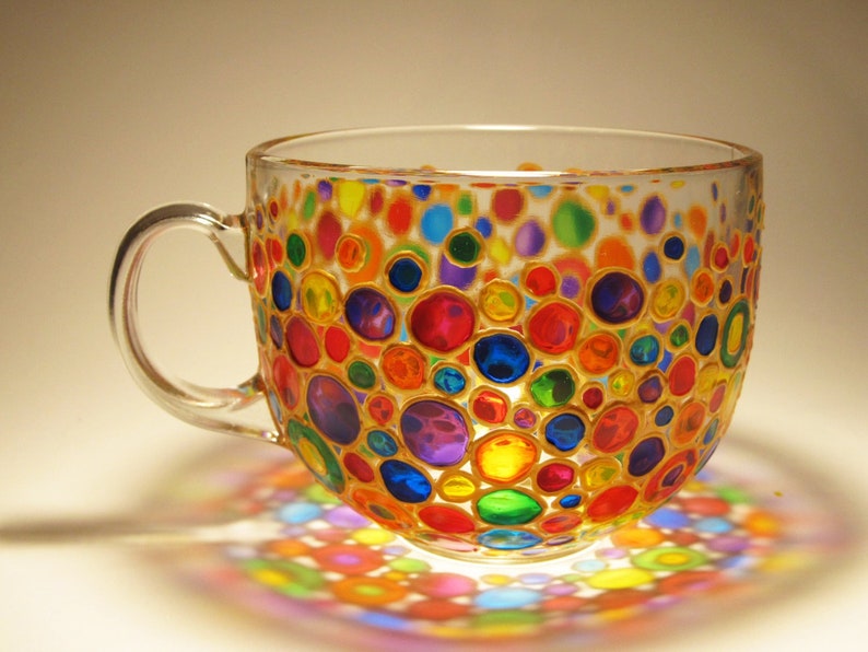 Colored Bubbles Mug Painted Glass Mug Big Coffee Mug Mosaic Mug Multicolored Mug Glass Tea Mug Rainbow Tea Mug Large Coffee Mug image 3