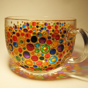 Colored Bubbles Mug Painted Glass Mug Big Coffee Mug Mosaic Mug Multicolored Mug Glass Tea Mug Rainbow Tea Mug Large Coffee Mug image 5