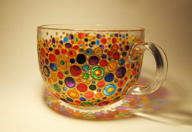 Colored Bubbles Mug Painted Glass Mug Big Coffee Mug Mosaic Mug Multicolored Mug Glass Tea Mug Rainbow Tea Mug Large Coffee Mug image 5