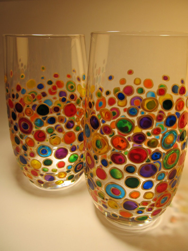 Rainbow Drinking Glasses Set of 2 Bubbles Drinking Glasses Etsy