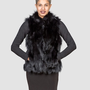 Black Fox Fur Vest: Two-Sided Sheep Leather, Cropped Pelts