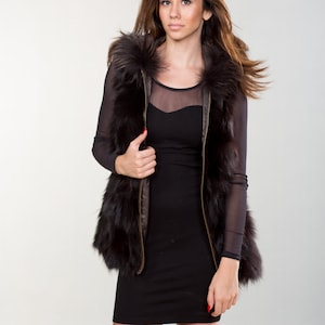 Real Fox Fur Vest, Short Style, Real Fox Fur Pelts, With Pockets, Short Jacket With Hood, Fuchspelzmantel, Brown Fox Fur With Zipper
