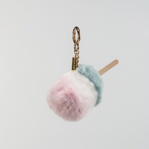 Ice Cream Rabbit Fur Keychain: Pink, White & Green Bag Charm