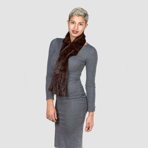 Handmade Dyed Rabbit Fur Scarf: Soft Brown Pelts