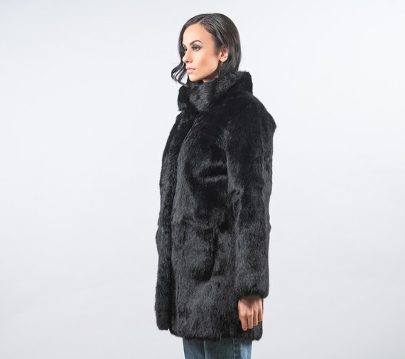 treat ürself bunny curly fur coat black