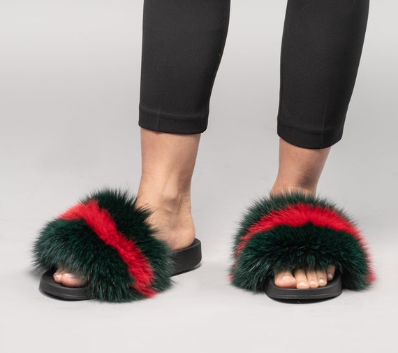 green fluffy slippers
