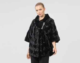 Chaqueta corta de piel de visón esquilada con cremallera - Hecha en Grecia