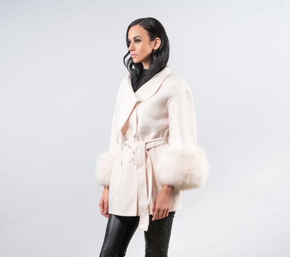 White fur cuff coat Clearance
