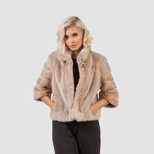 Short Beige Mink Fur Jacket, Real Mink Fur, Real Mink Fur Jacket, Genuine Fur, Winter Fur Jacket
