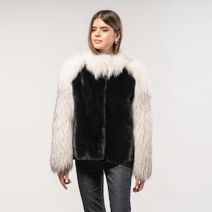 Mink Fur Jacket with Fox Sleeves: Genuine Fur Winter Coat