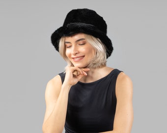 Sombrero de pescador de piel de visón negro