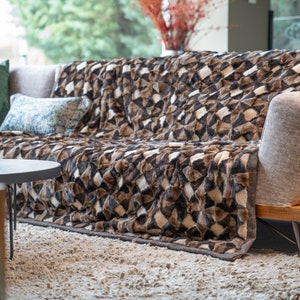 Sable Fur Throw Blanket: Beige & Brown Tones