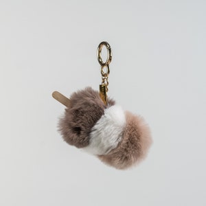 Cookie Dough Rabbit Fur Keychain: Pom Pom Bag Charm