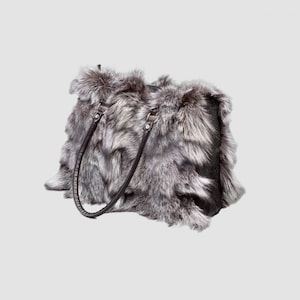 Silver Fox Fur Handbag: Leather Shoulder Bag