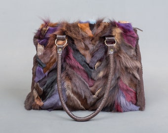 Multicolor Mink Fur Bag, Real  Fur Handbag, Shoulder Bag,Clutch, Birkin, Handmade