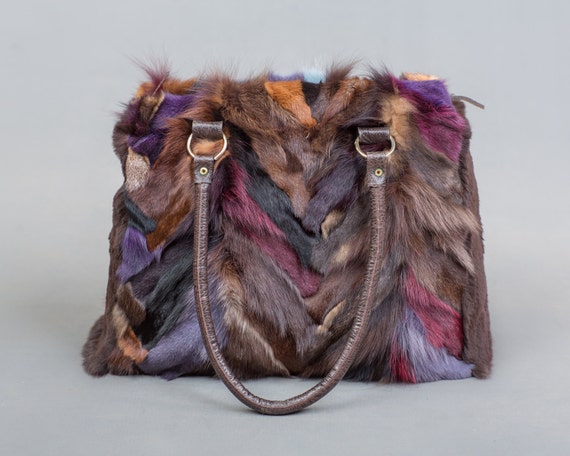 Multicolor Fox Fur Bag Real Fox Fur Handbag Shoulder | Etsy