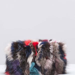 Multicolor Medium Fur Clutch HandBag, Real Fur Bag, Real Fox Fur Handbag, Clutch, Real Leather, Handmade Fur Bag image 2