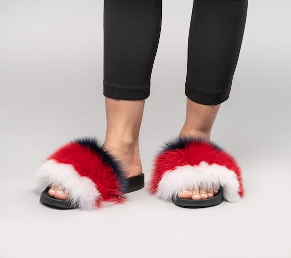 Black furry flip flops deals
