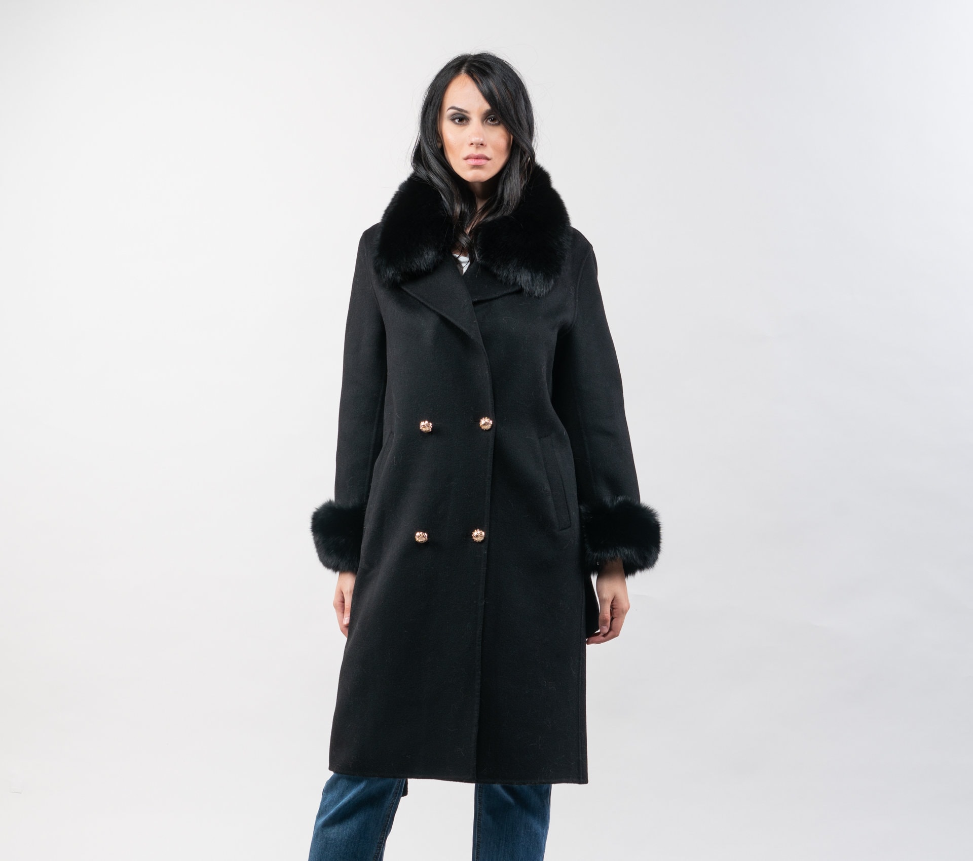 Black Cashmere Wool Coat With Fur Trim Collar and Cuffs Real Fur Fox Jacket Fur Jacket Genuine Fur Real Fox Fur Jacket Etsy UK