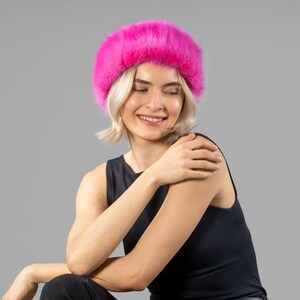 Fuchsia Mink Fur Headband: Adjustable Fur Head Wrap
