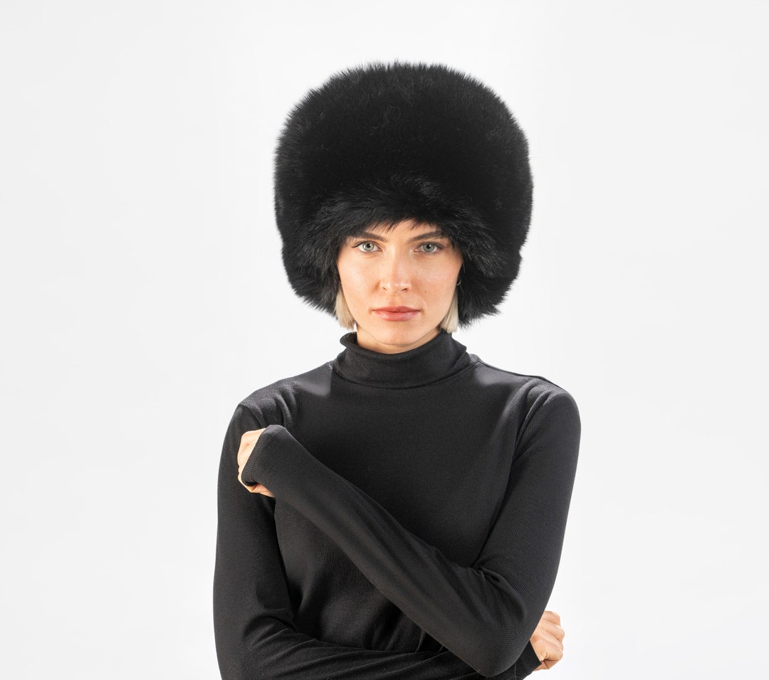 黒キツネの毛皮のロシアの帽子、コサック帽子、本物のキツネの毛皮の