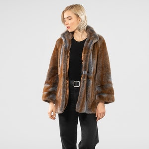 Brown Mink Fur Jacket: Stand-Up Collar