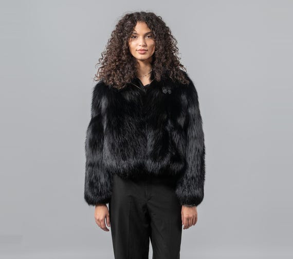 ブラックフォックスファージャケット：ショート丈リアルファーコート