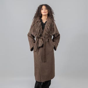Brown Cashmere Wool Coat with Fox Fur Collar