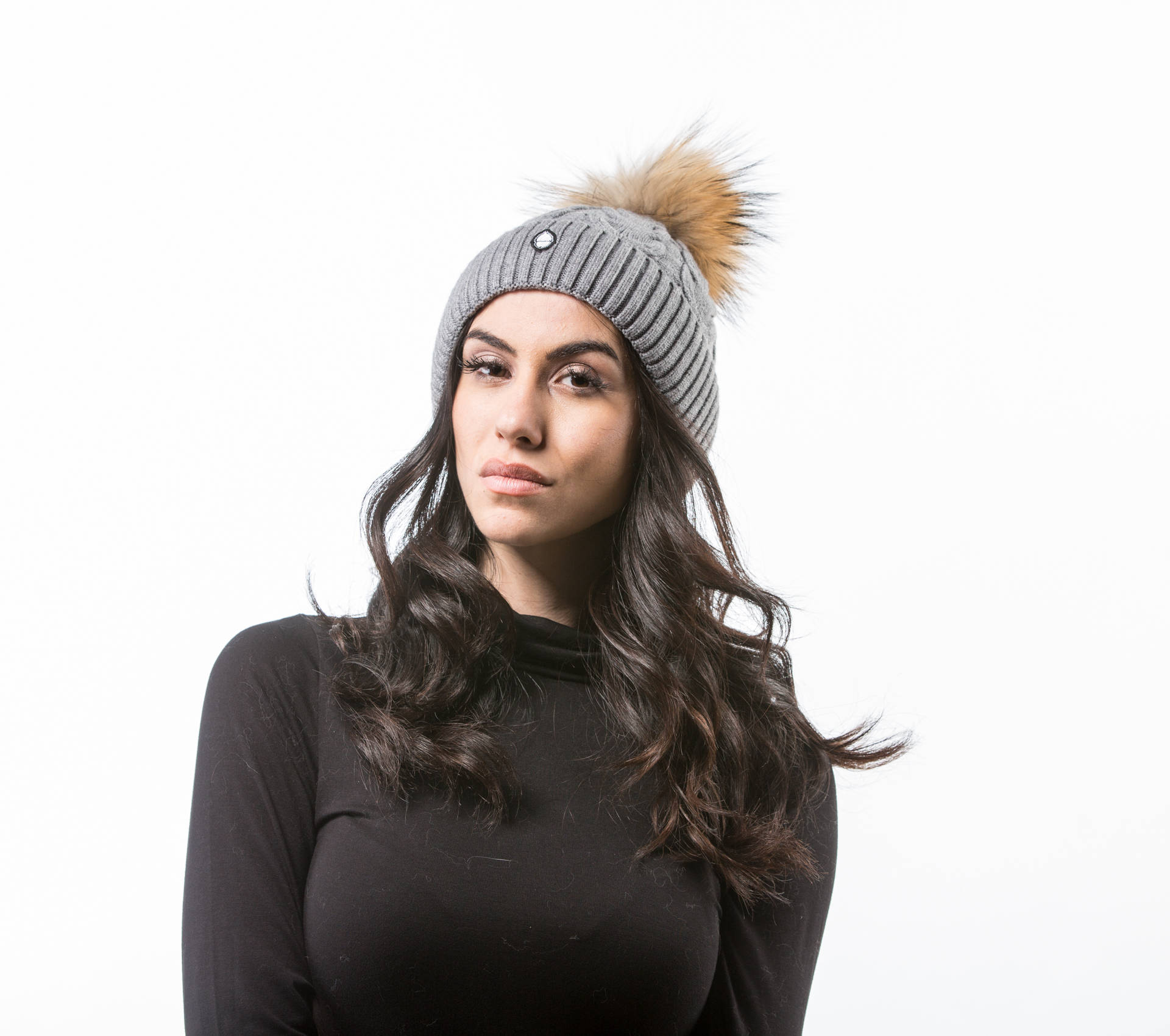 Raccoon Pom Pom Real Fur Beanie Real 