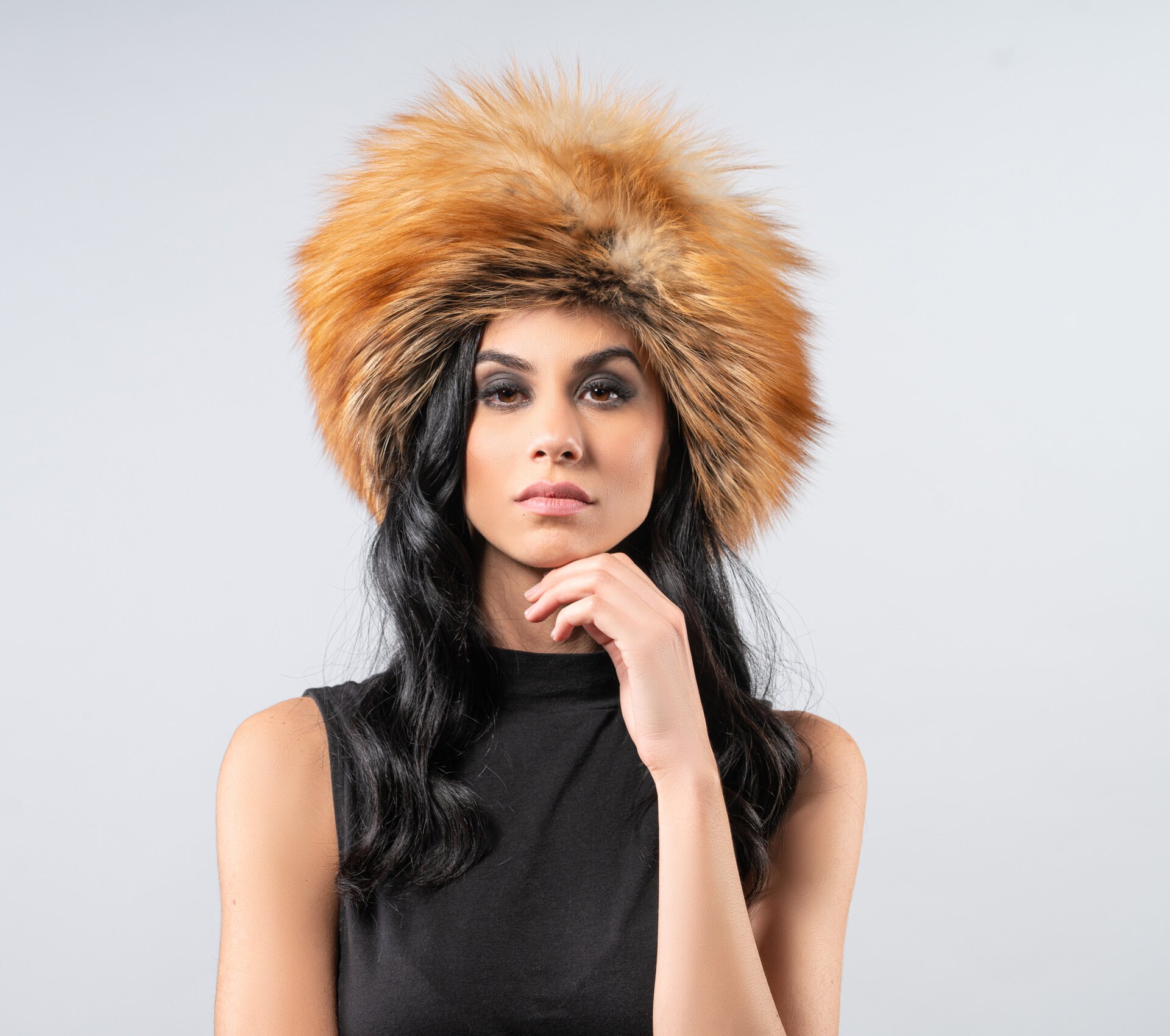 Red fox fur hat, cossack hat, real fox 